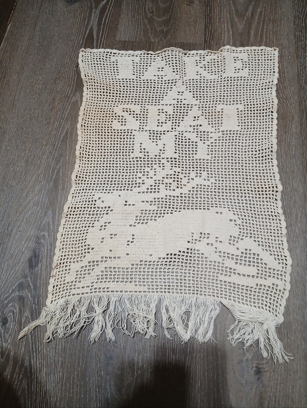 Handmade Cream Crochet Chair Mat with Deer Motif